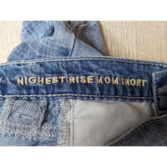 American Eagle Shorts Womens 00 Highest Rise Mom Short Denim Plaid Cross Angled - Picture 5 of 11